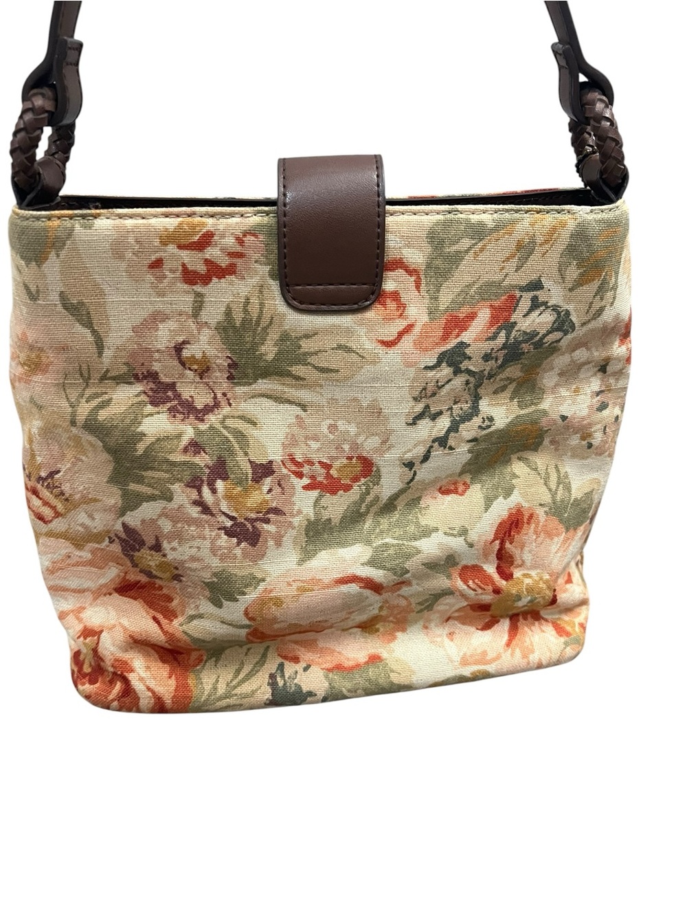 Relic Floral Canvas tapestry Shoulder Bag with Brown Trim EUC - Picture 2 of 9